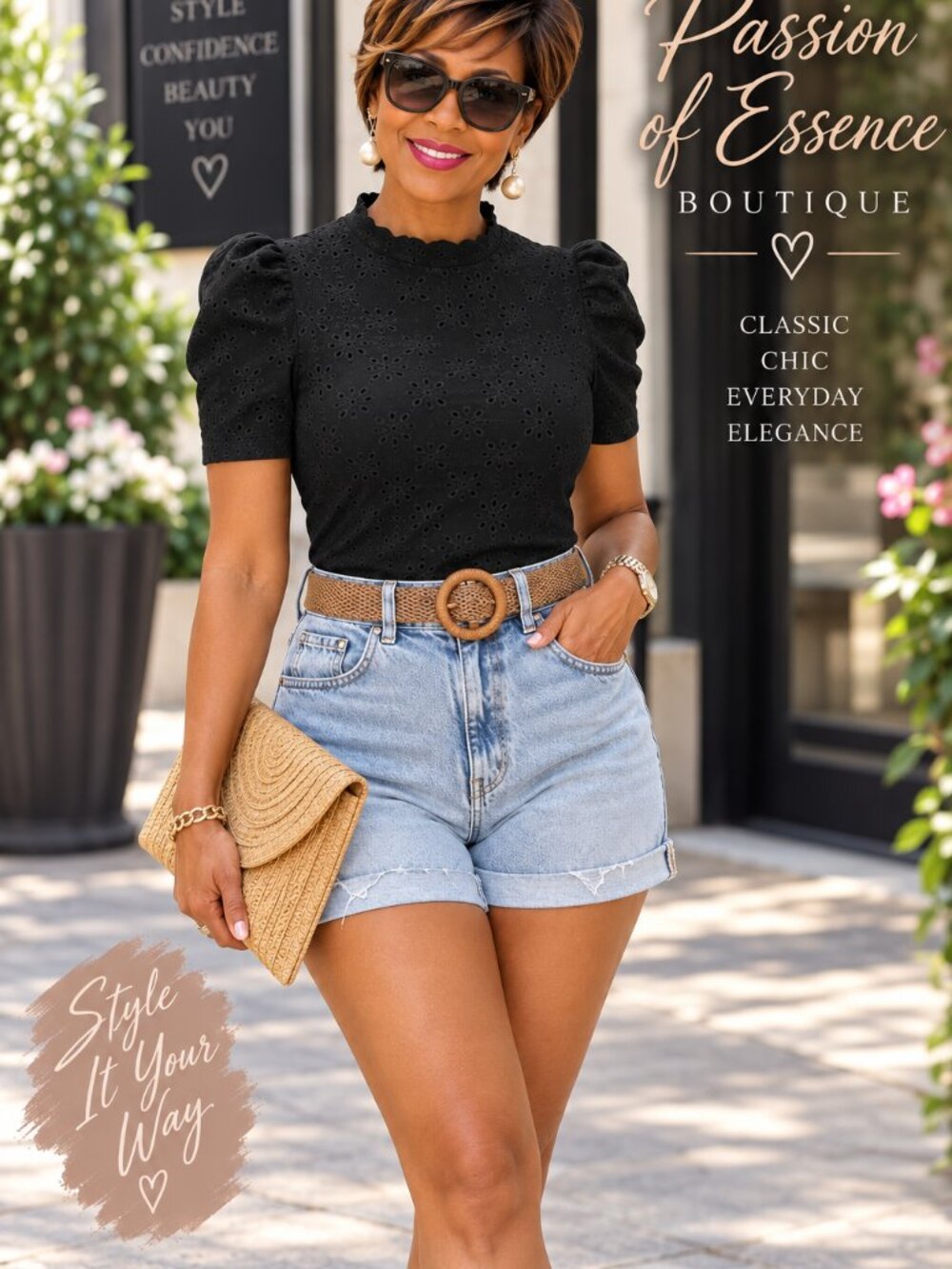 Black Eyelet Puff Sleeve Mock Neck Top Women’s XL 12 Stretch Blouse